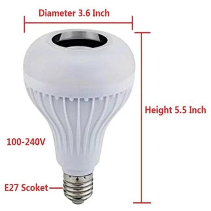 White Bluetooth speaker LED bulb with E27 base showing RGB colour illumination