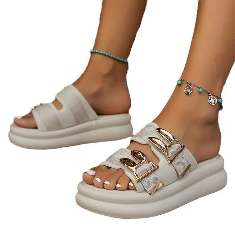 Women's suede slippers with a thick rubber sole in apricot, black, and off-white.
