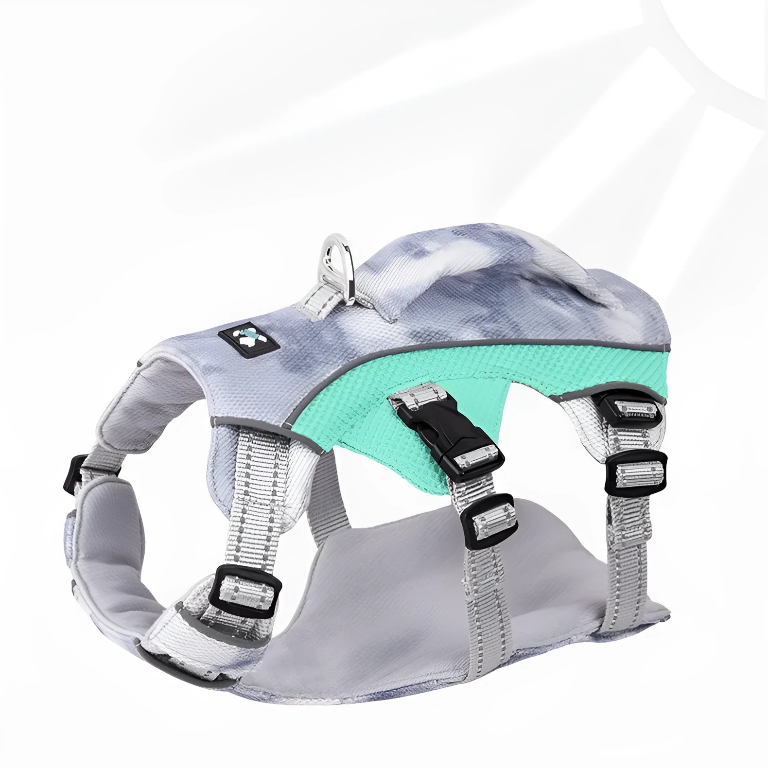 Reflective pet cooling chest strap harness in light blue, pink, dark blue, or orange colours
