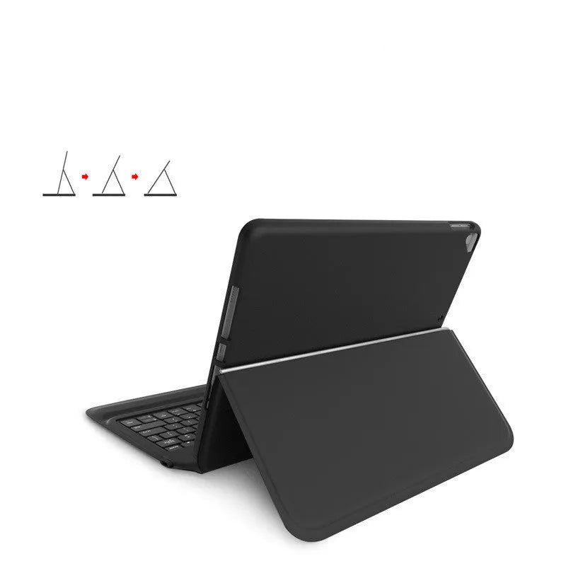 Ultra-thin wireless Bluetooth keyboard leather case for iPad in black flip-style design with integrated keys