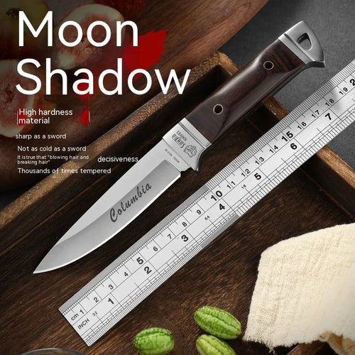 Camping multifunctional portable fruit knife with leather case and stainless steel blade
