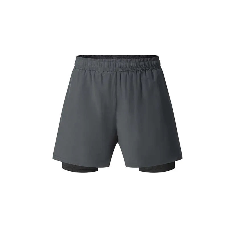 Men's black running shorts with built-in liner and high elastic waistband for summer fitness