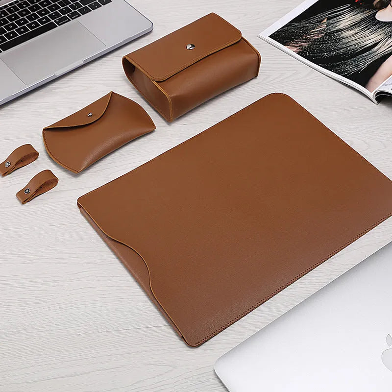 Business selvedge four-piece notebook liner bag in PU for MacBook with magnetic snap closure
