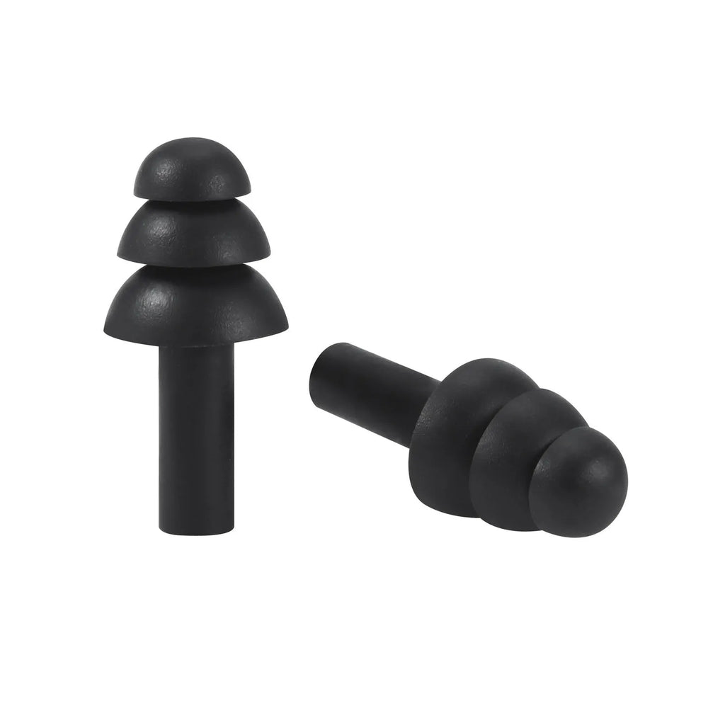 Silicone noise reduction waterproof earplugs in black, reusable in-ear sleep and swimming plugs