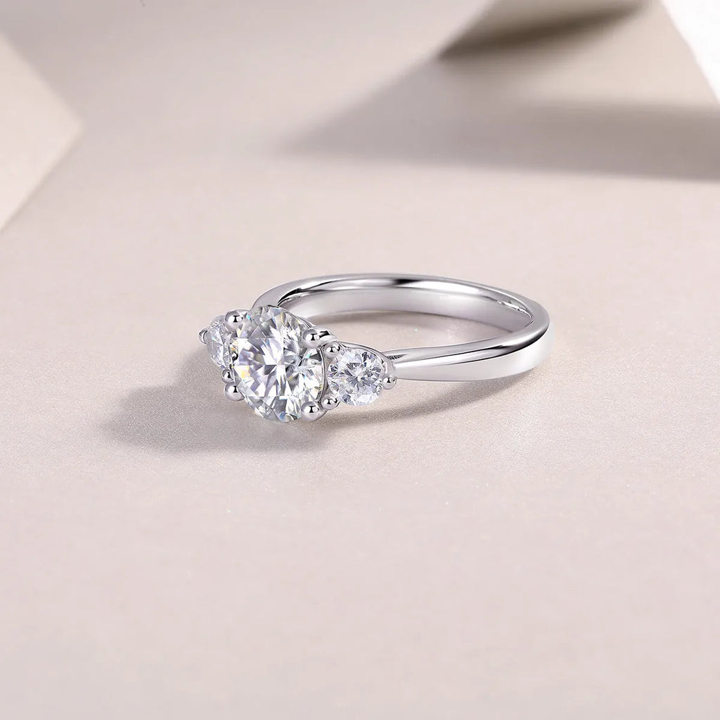 Three Reincarnations wedding ring set with 2-carat moissanite stone in gold-plated S925 silver band, gift box packaging