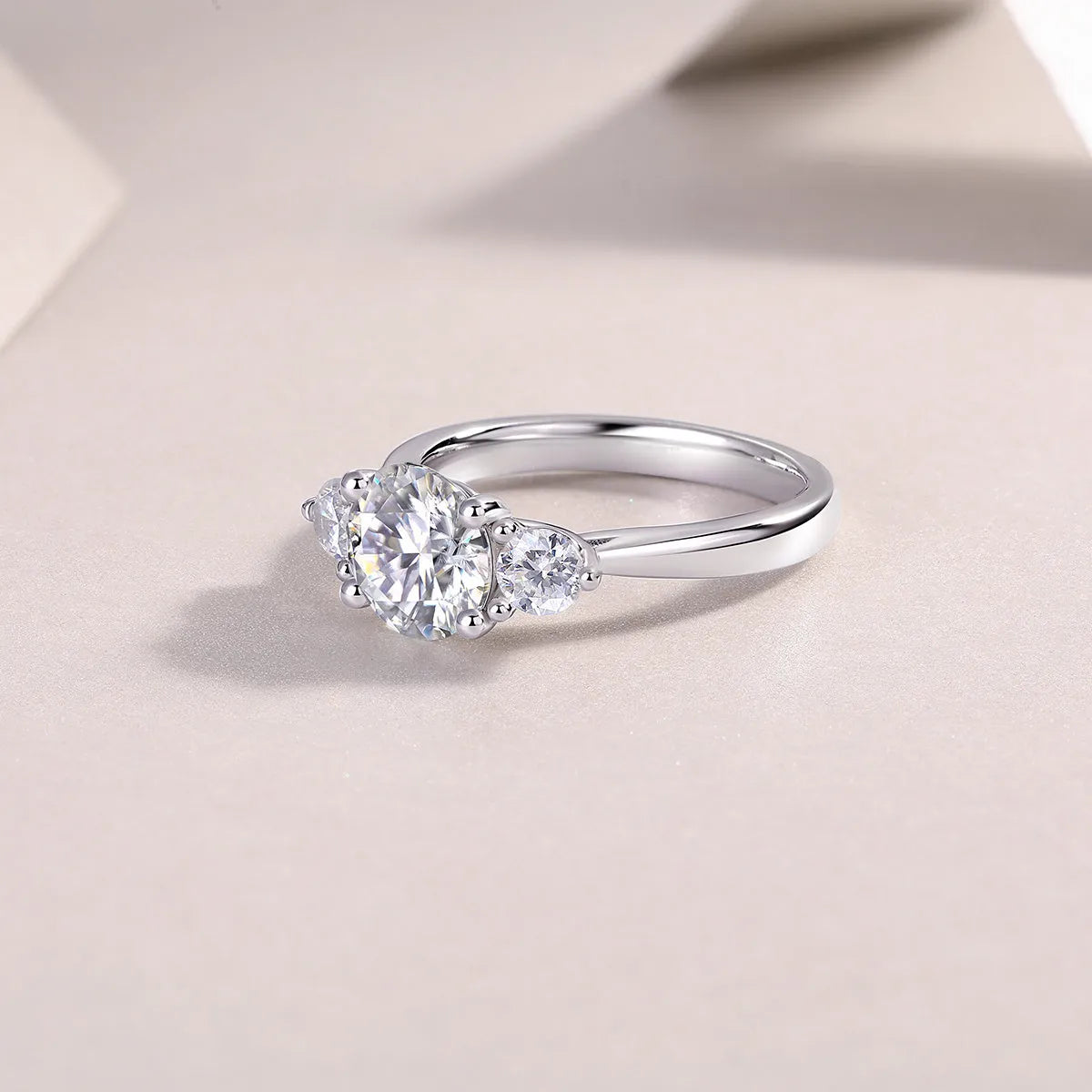 Three Reincarnations wedding ring set with 2-carat moissanite stone in gold-plated S925 silver band, gift box packaging