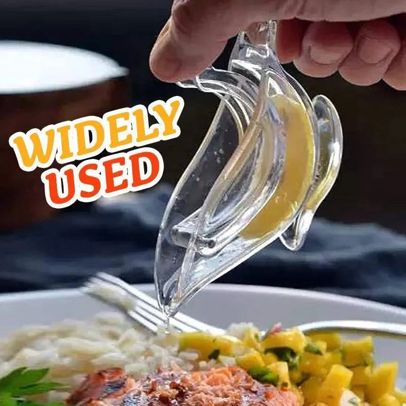 Clear acrylic bird-shaped manual lemon juicer on a kitchen counter