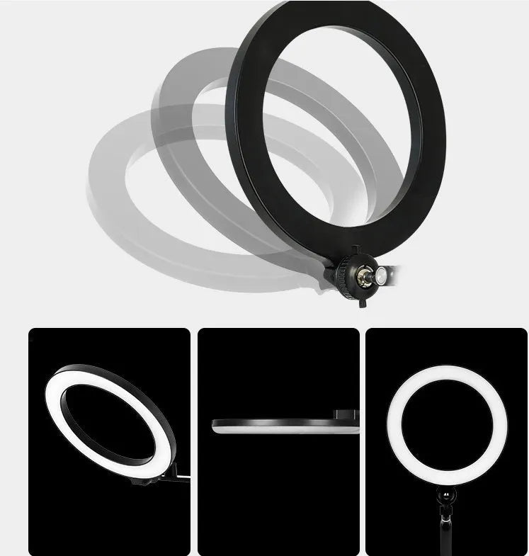 Black mobile phone tablet stand with fill light on floor for live broadcast filming