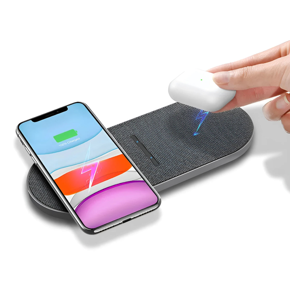 2 in 1 pair wireless charger black colour dual pad with indicator light and Type-C USB input
