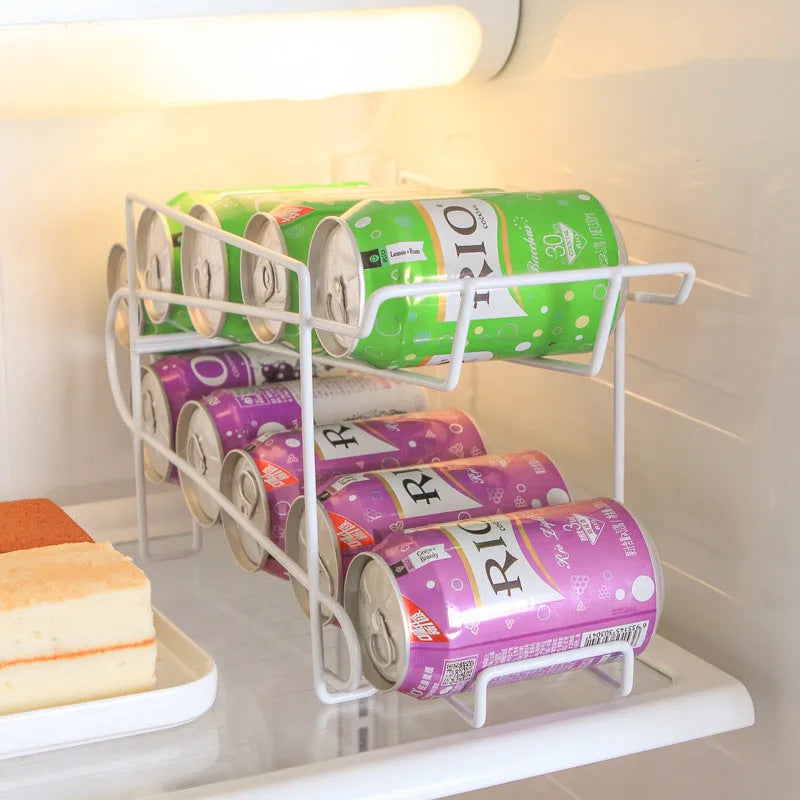 Double-layer iron Cans Coke kitchen storage rack in picture colour, 28x18x14cm, on a desktop