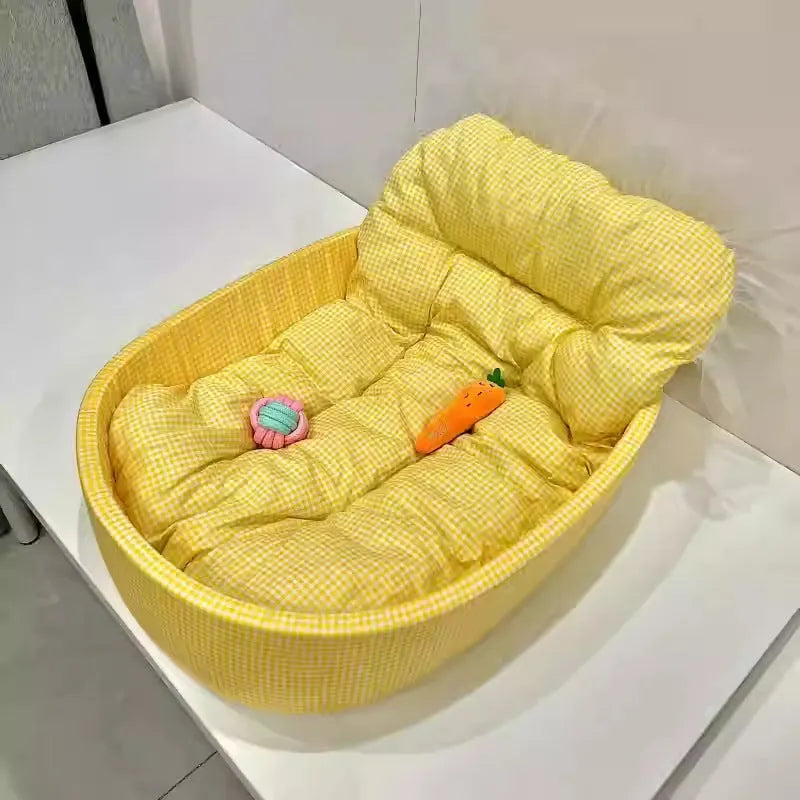 Cloth pet mat for dog kennel in warm yellow, size 60x40cm, with soft fabric surface