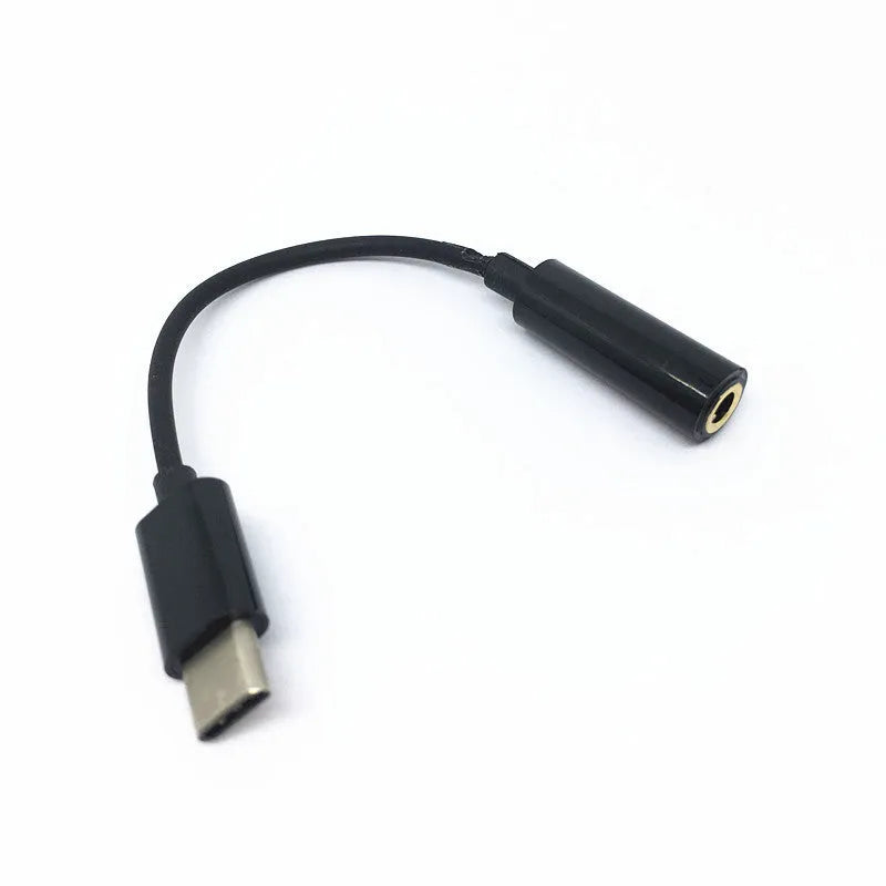 Type-C to 3.5mm audio adapter cable with 10cm length and 99% oxygen-free copper wire in black