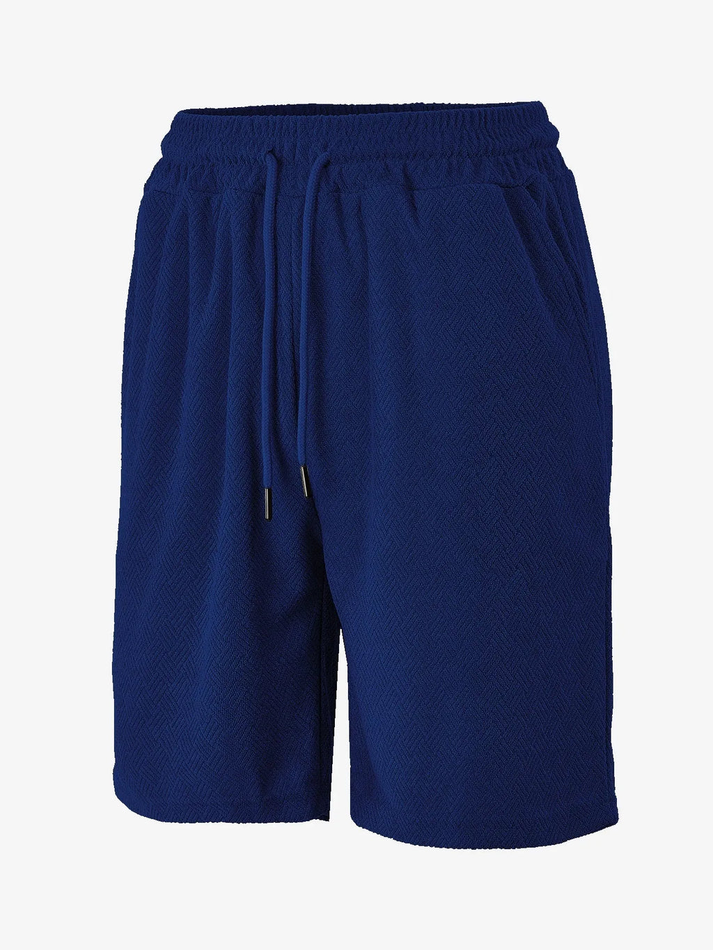 Men's loose fit towel jacquard casual shorts in navy blue, front view