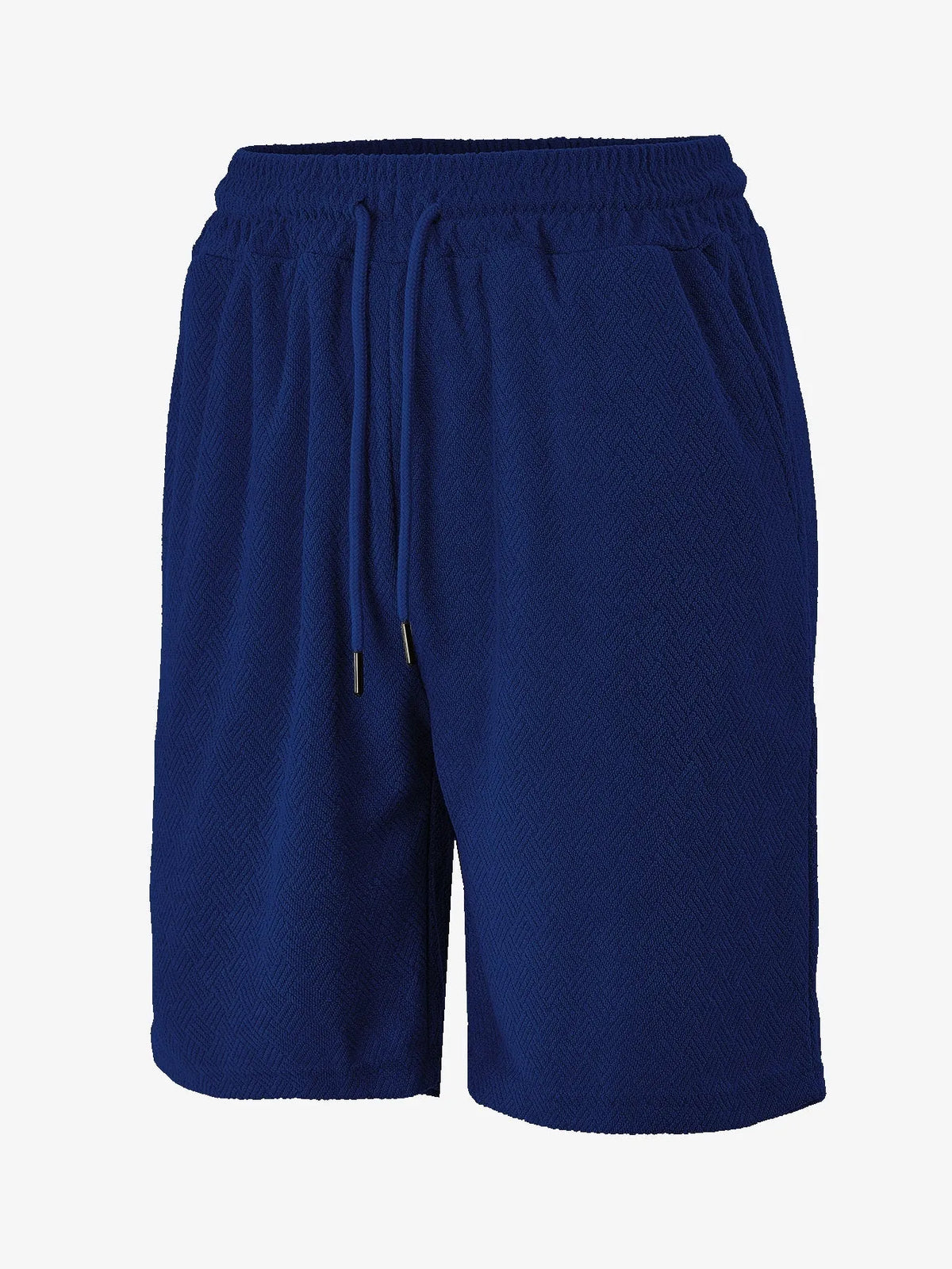 Men's loose fit towel jacquard casual shorts in navy blue, front view
