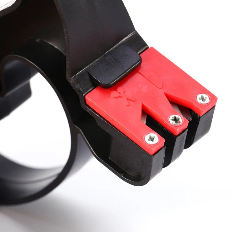 Black handheld knife and scissor sharpener tool with ergonomic handle and tungsten steel blade