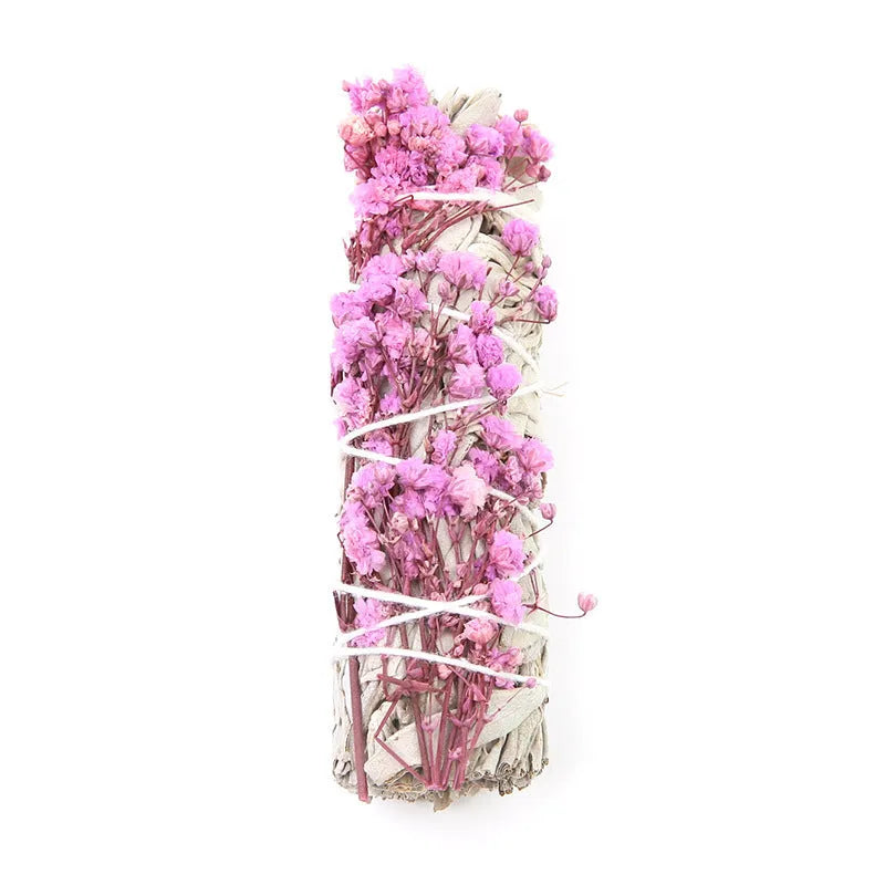White sage and red rose petal incense bundle for fresh air with colourful dried botanicals