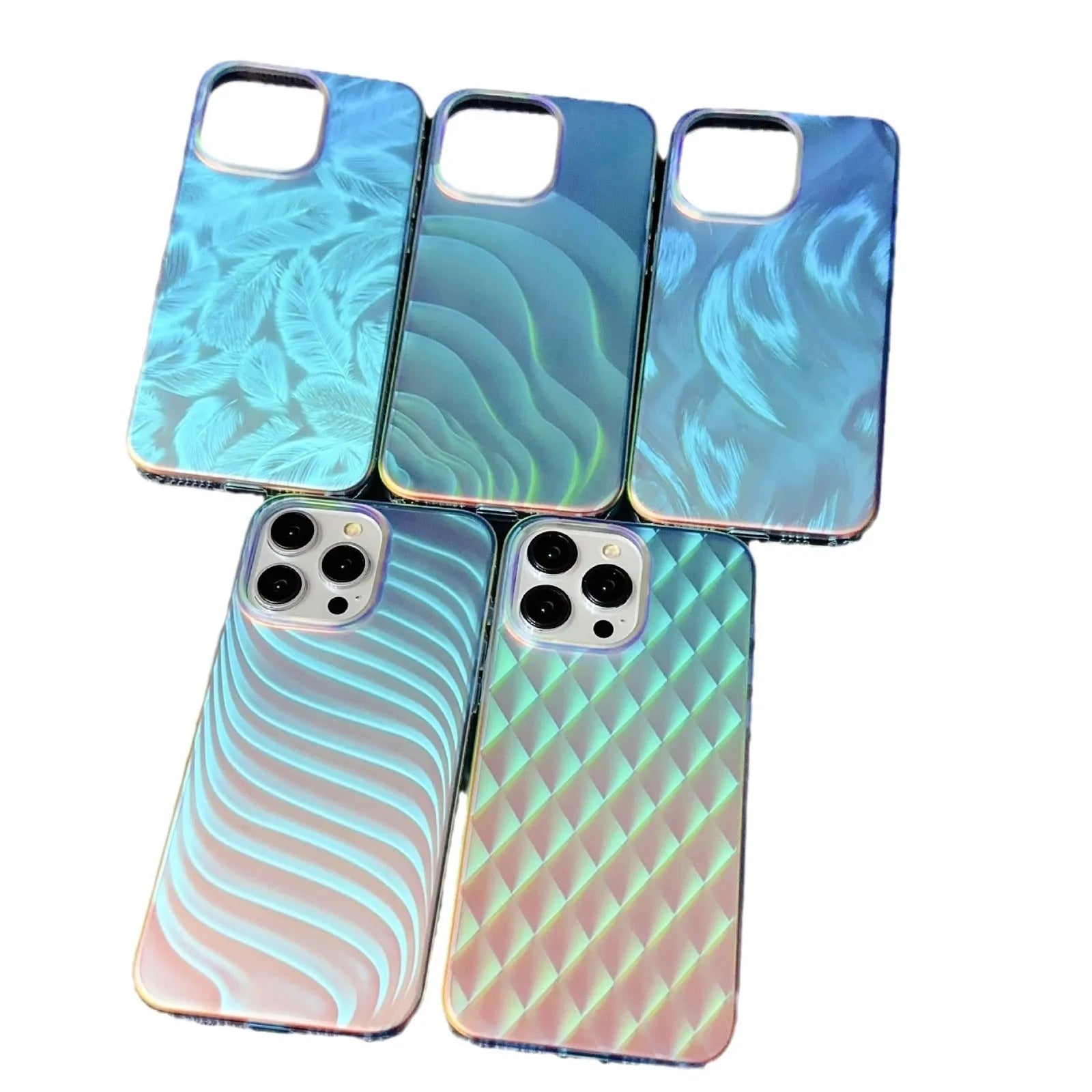 Frosted double-layer TPU PC colour-changing drop-resistant protective cover for iPhone 11-16 Pro Max in feather pattern