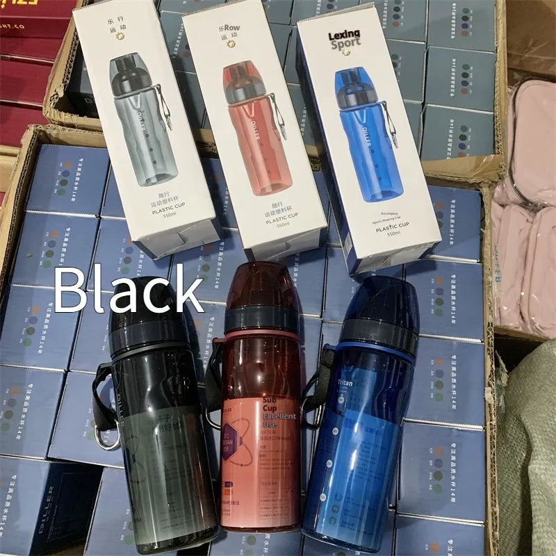 Blue portable sports water cup with a separate internal tea compartment and Chinese style design.