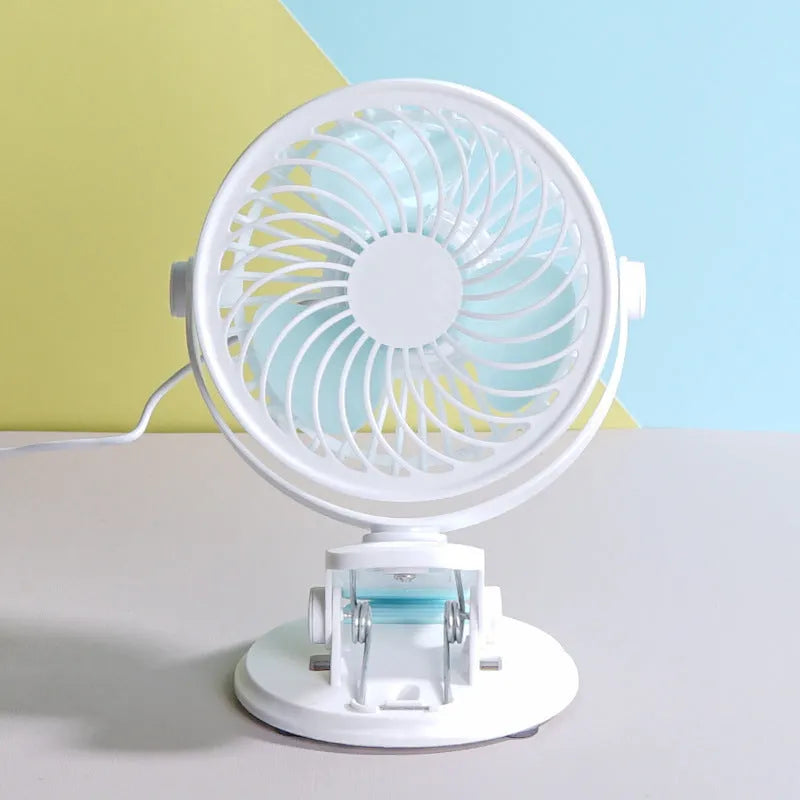USB-powered mini desktop clip fan with brushless motor for quiet dormitory and office use