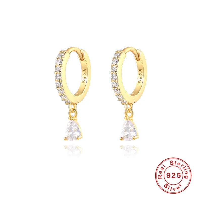 S925 sterling silver geometric water drop earrings with electroplated finish and stone accents