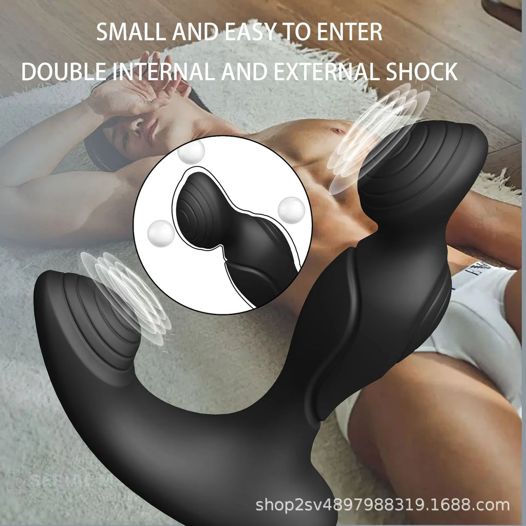 Black wireless remote control silicone prostate massager with remote control unit
