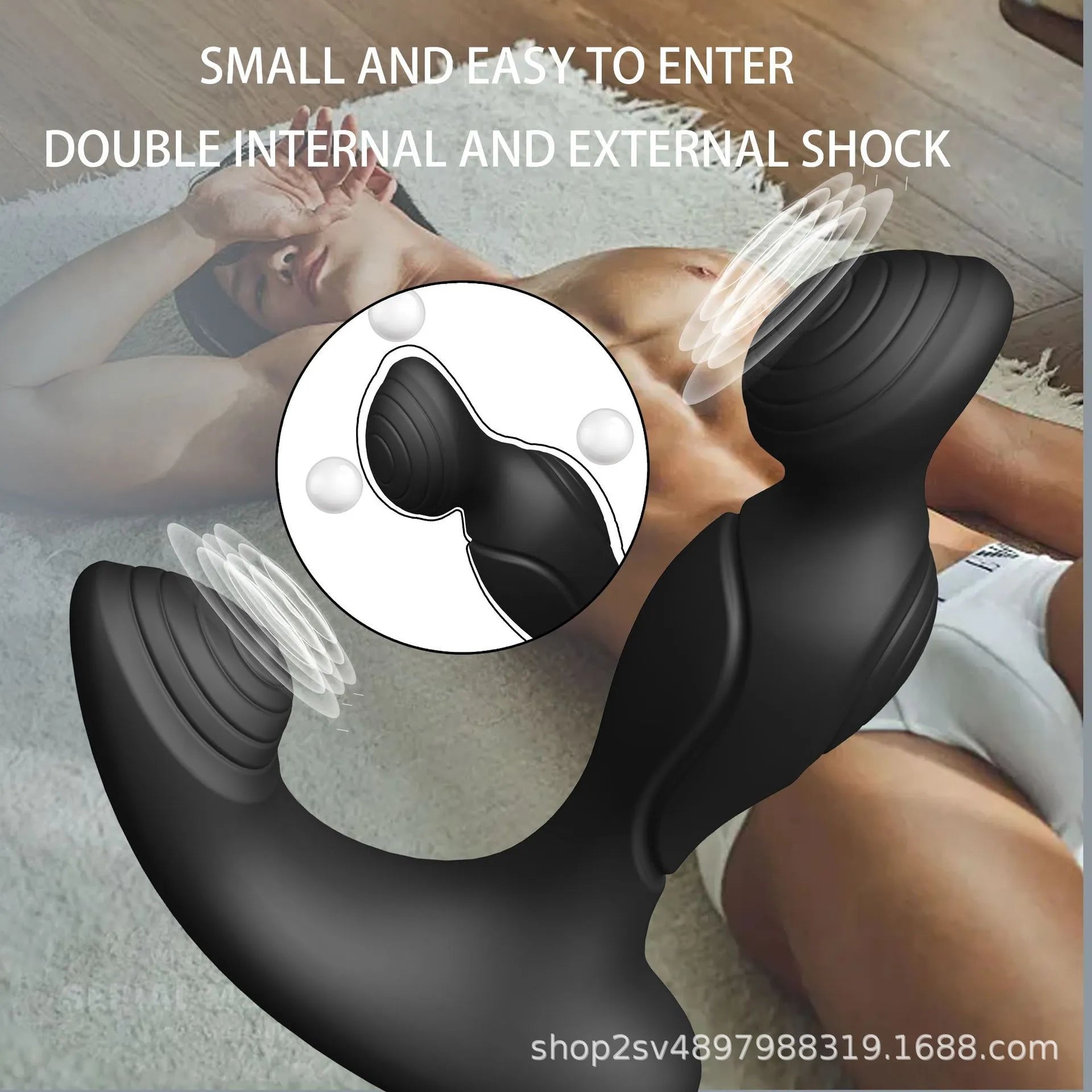 Black wireless remote control silicone prostate massager with remote control unit