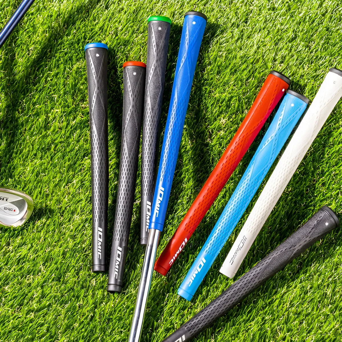 New golf club grip in TPE material, non-slip, available in multiple colours, on white background