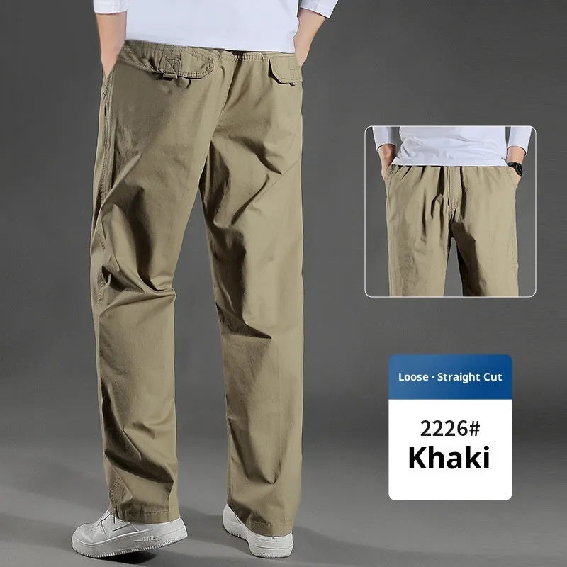 Men's cotton loose straight leg trousers in black, size M, five colours available
