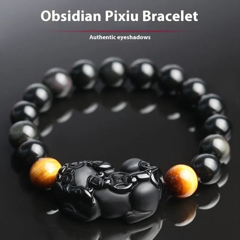 Mexico Gold Sheen Obsidian Pi Xiu Bracelet unisex black crystal bracelet with 10-16mm beads