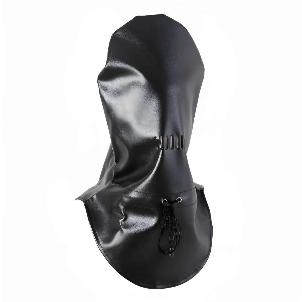 Black leather fetish headgear mask with adjustable straps for training props
