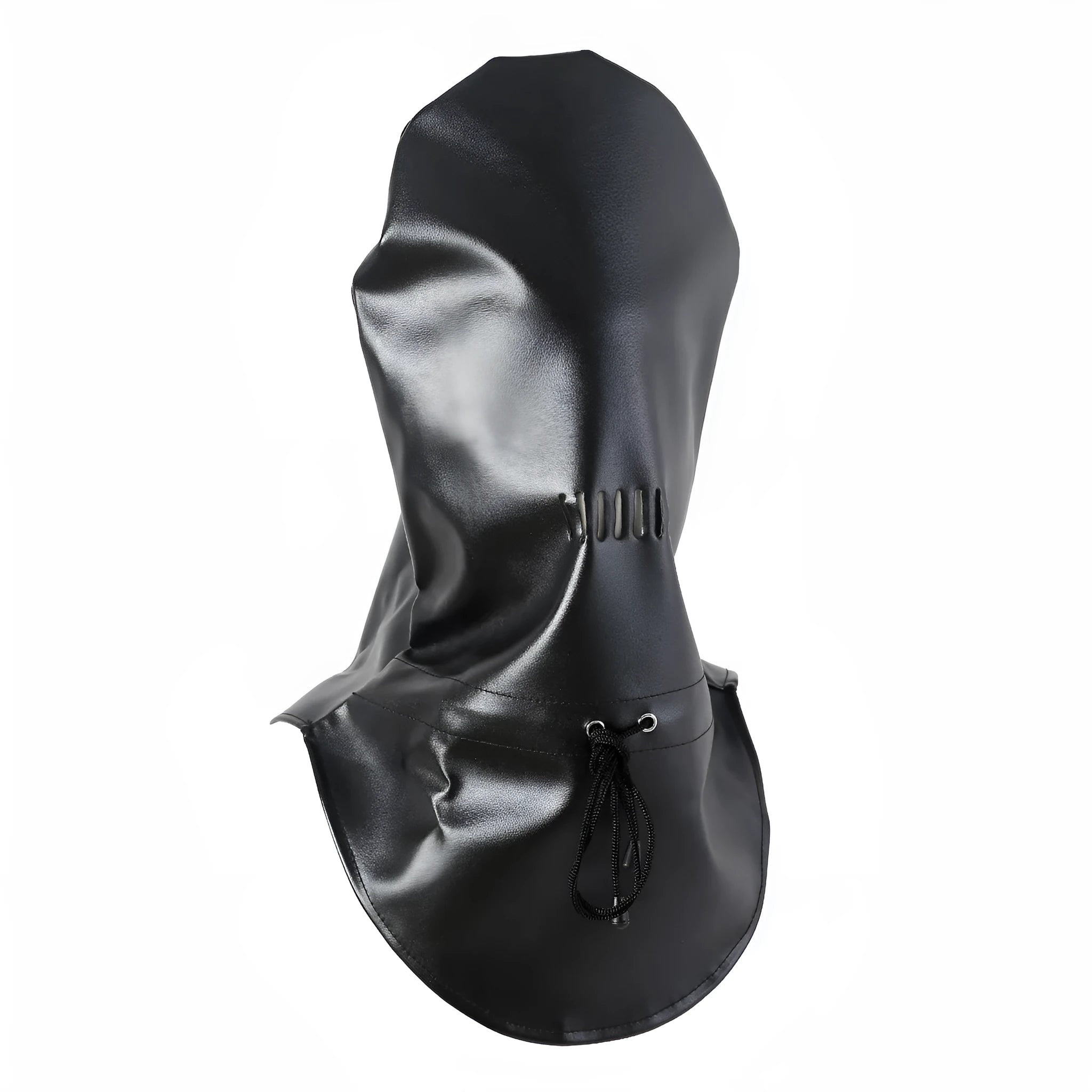 Black leather fetish headgear mask with adjustable straps for training props