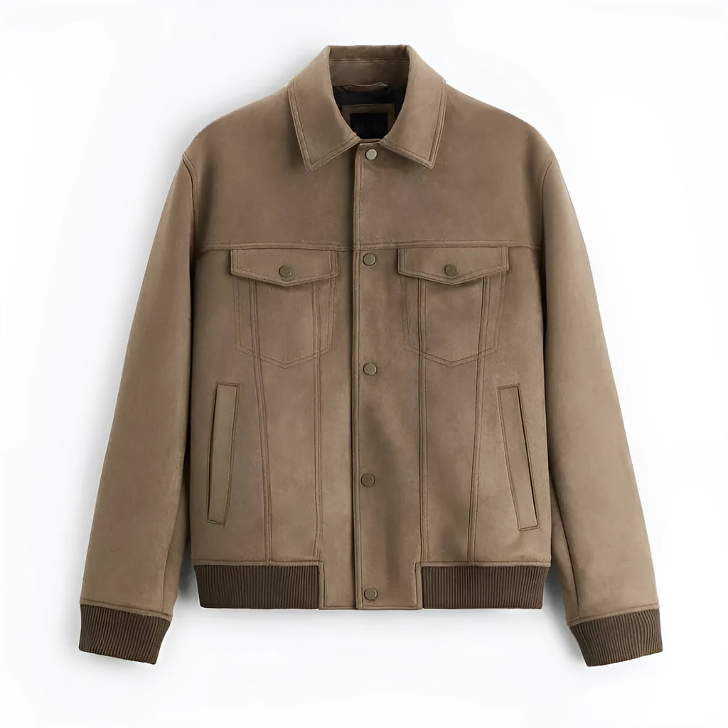 British style suede velvet commuter jacket in spandex available in mink and light grey colours