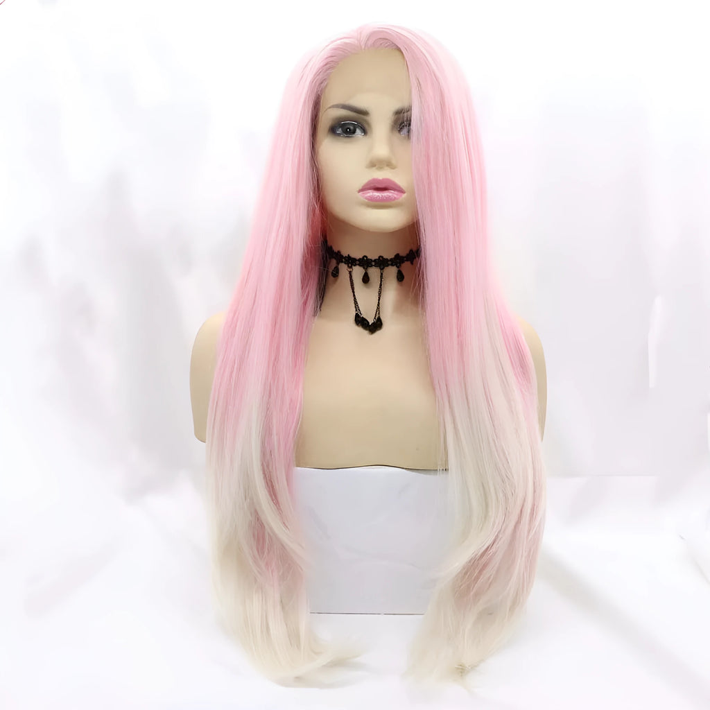 A pink gradient big wave fluffy ladies wig made from high temperature wire.