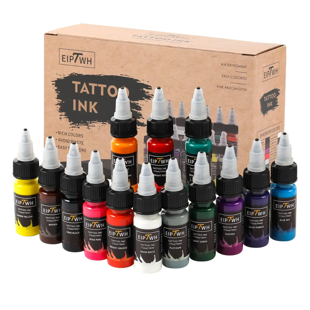 Wireless dual battery tattoo pen with practice skin, paints, and needles in multiple colours