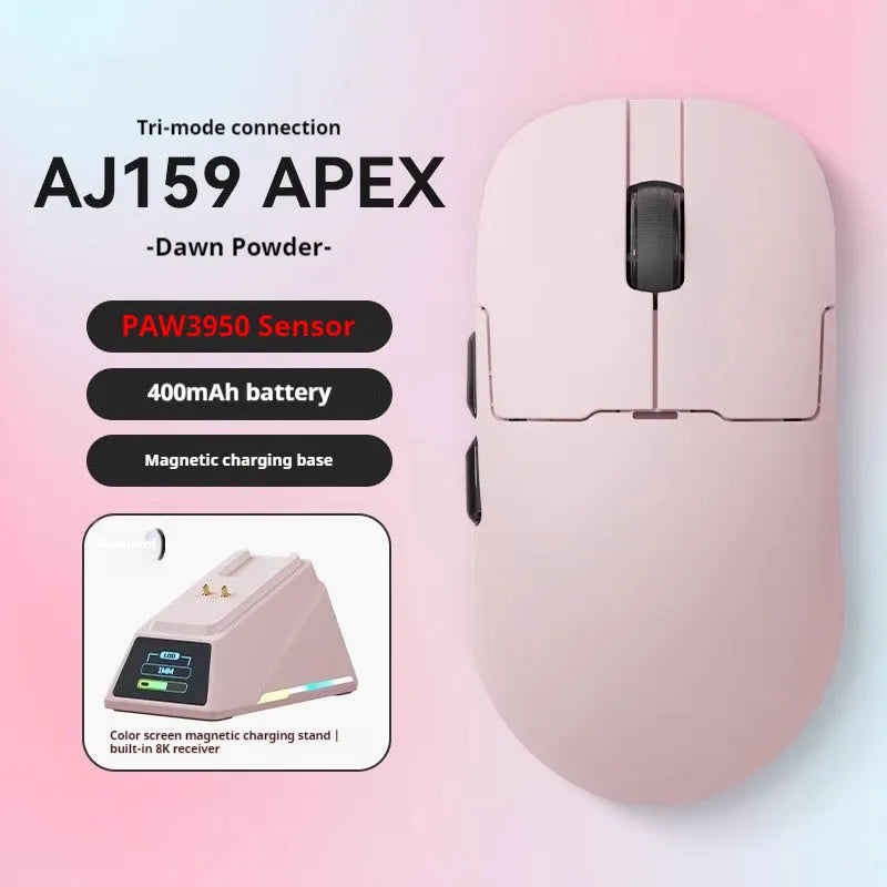 AJ159 gaming mouse in Yunfeng White colour with compact design showing three connection modes
