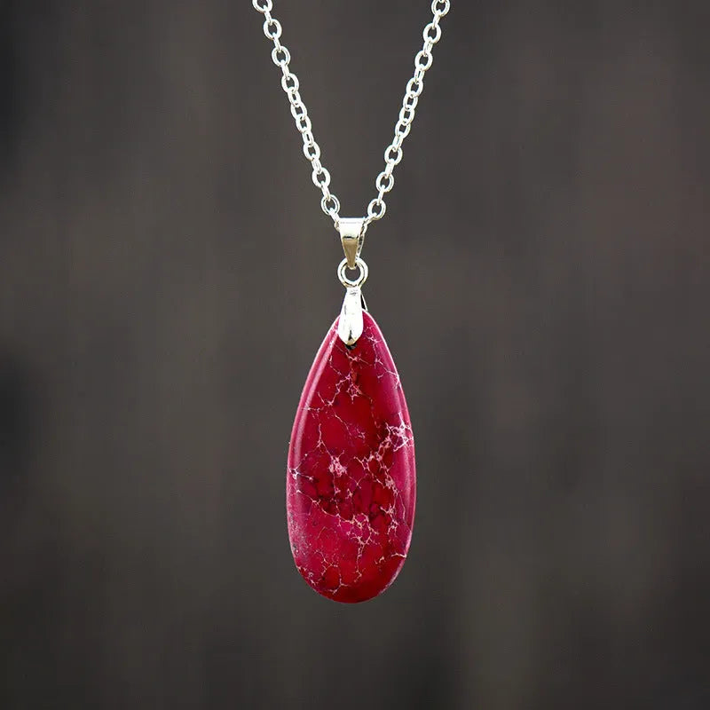 Jade water drop pendant on an 18K gold-plated chain, showing colour finish options.