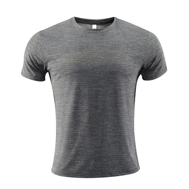 Men's short sleeve running t-shirt in polyester spandex fabric on a size chart