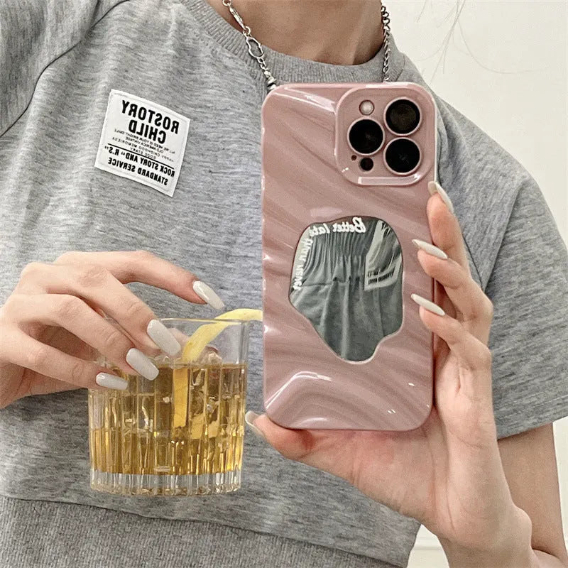 Corrugated mirror phone case for iPhone 14 Plus in TPU with built-in bracket and shockproof protection