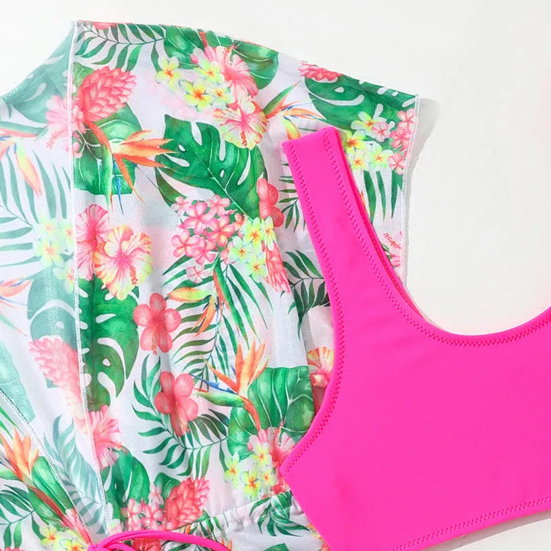 Girls two-piece floral swimsuit in polyester, picture colour, sizes 130-160 cm for ages 3-12