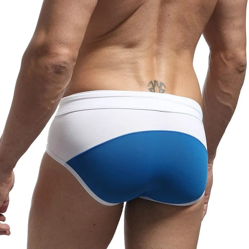 BRAVE PERSON men's swim briefs in Black with breathable nylon fabric and leak-proof construction