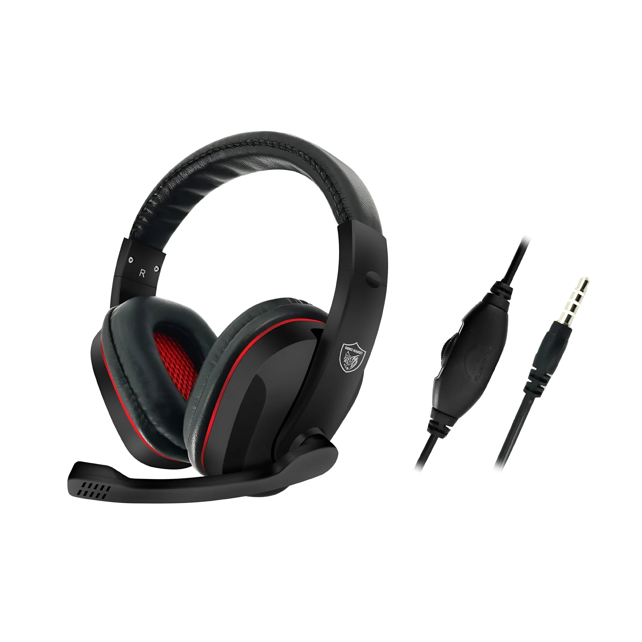 Black wired gaming computer headset with 1.2 metre cable and 6.3mm plug