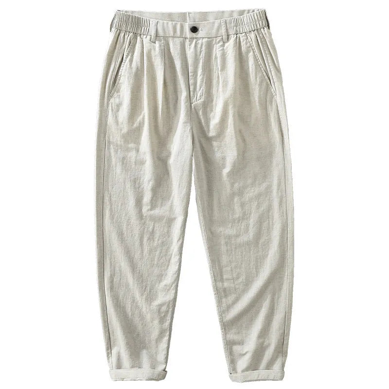 Men's straight-leg cotton linen trousers in Japanese style with loose fit