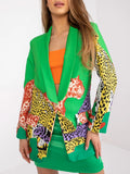 Leopard print slim fit long jacket for women with contrast colour and side pockets