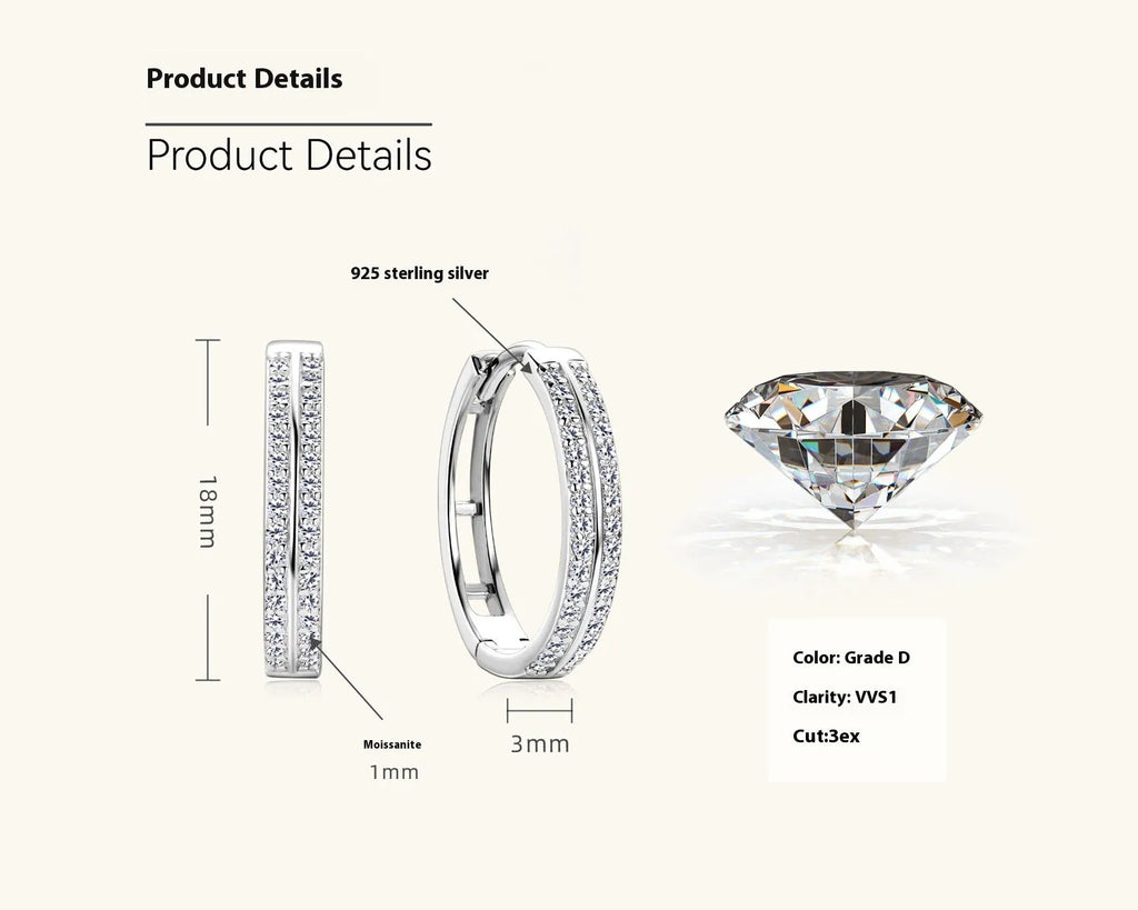 Sterling silver moissanite earrings with geometric double ring and tassel design, Gold or White finish