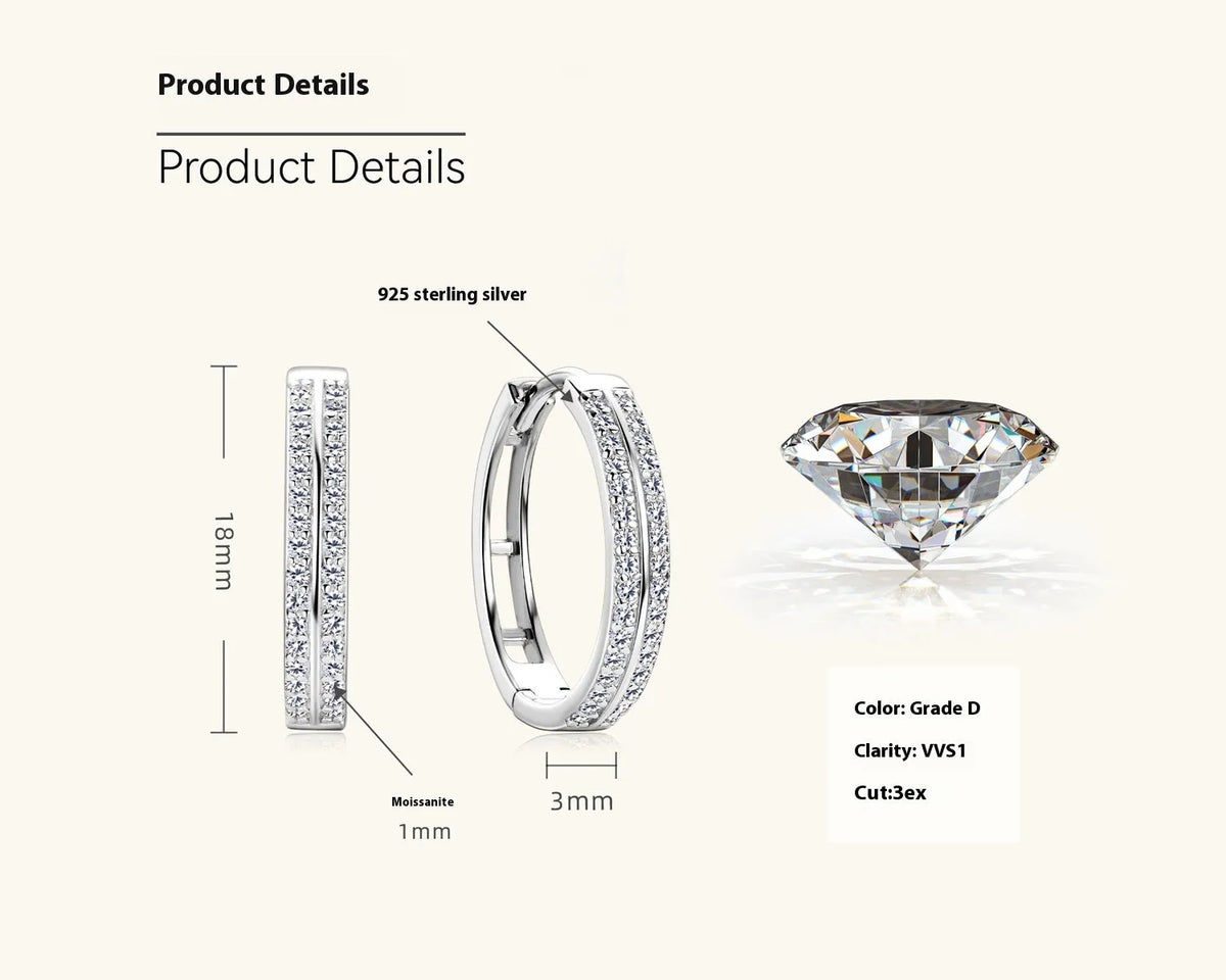 Sterling silver moissanite earrings with geometric double ring and tassel design, Gold or White finish