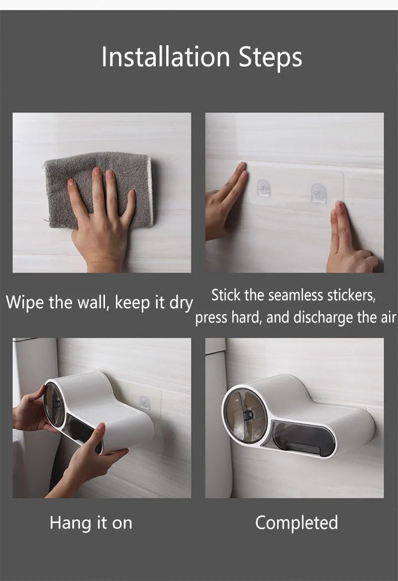 White plastic toilet roll holder with streamline curve design for no-drill bathroom installation