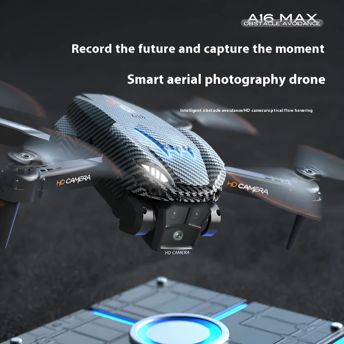 Optical flow positioning three-camera obstacle avoidance drone for aerial photography in silver gray