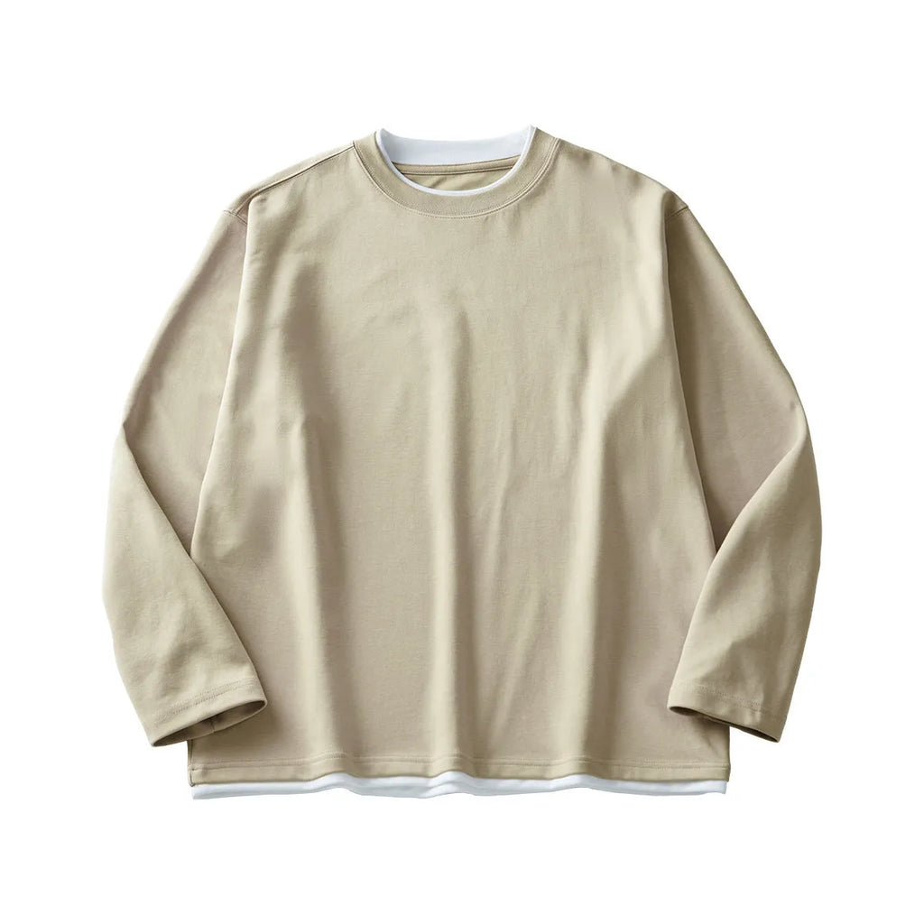 Men's loose fit long sleeve cotton blend t-shirt in melange grey colour