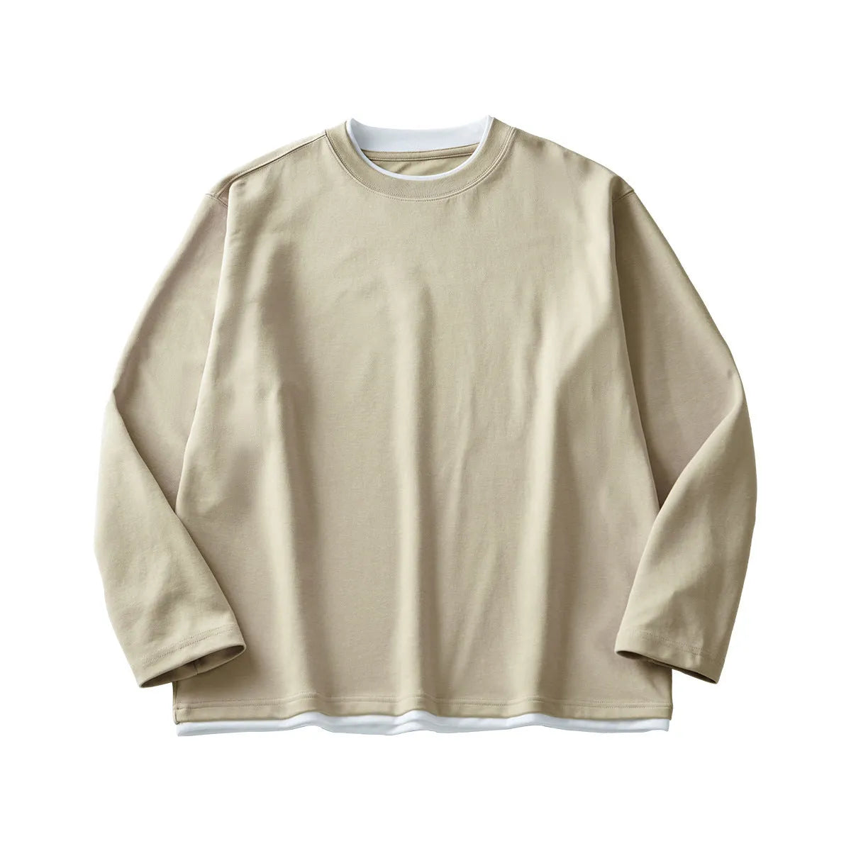 Men's loose fit long sleeve cotton blend t-shirt in melange grey colour