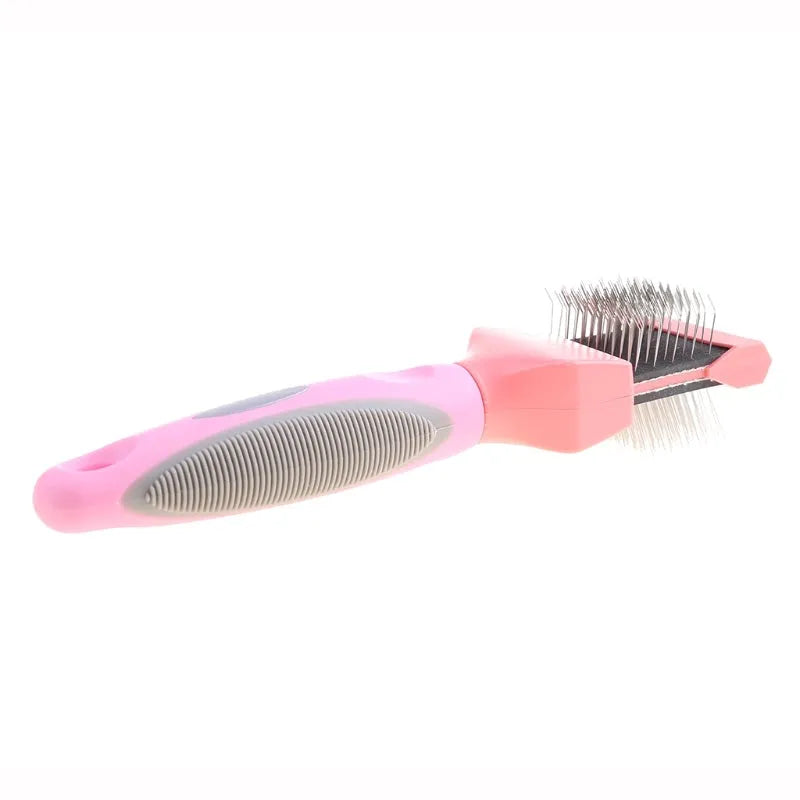 Double-sided pet brush with stainless steel pins and blue ABS handle